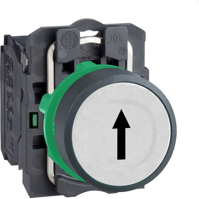 Schneider Electric Harmony push button complete with spring return and flat touch Oppervlak in Wit with Zwart arrow 1xno xb5aa3341