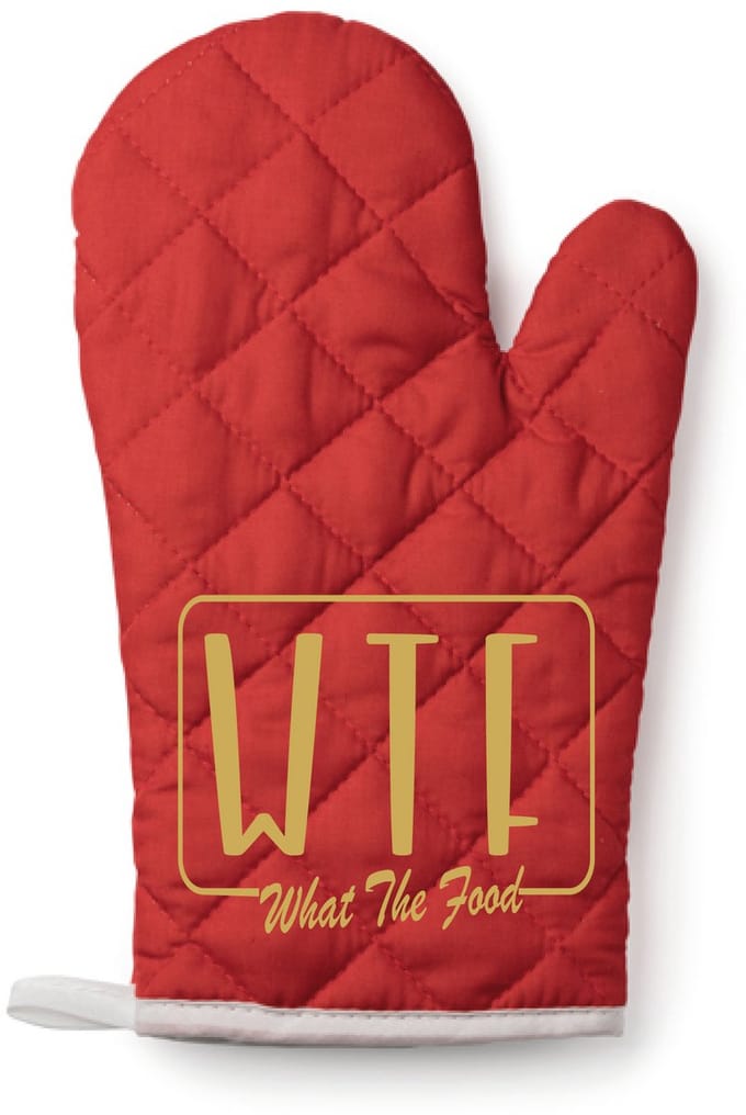 EIZOOK Functionele Ovenwant- Rood met Gouden Opdruk WTF What The Food