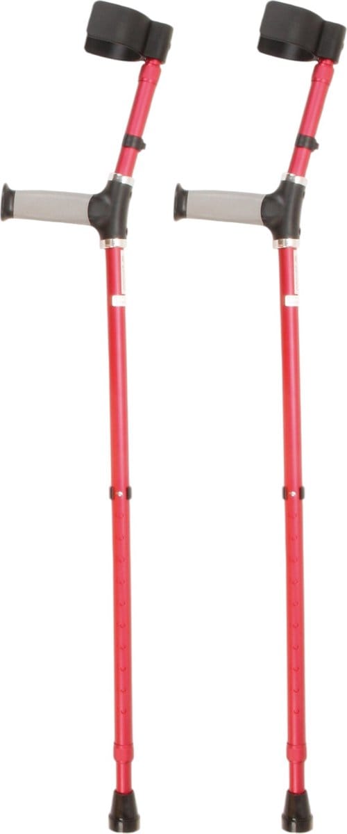 Premis - Elleboogkrukken - Softgrip Handvatten - Verstelbaar 75-100 cm - Paar - Open manchet - Mat Rood