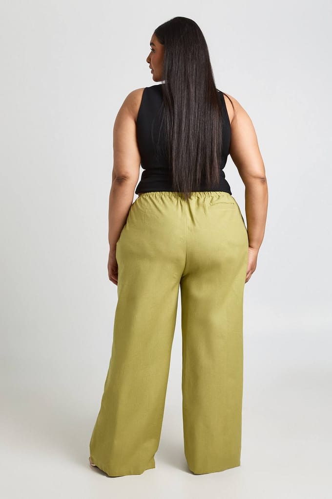 boohoo Dames Plus Linnen Broek | Olijf | Maat: 44