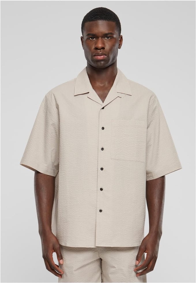 Urban Classics - Relaxed Seersucker Short Sleeve Overhemd - S - Grijs