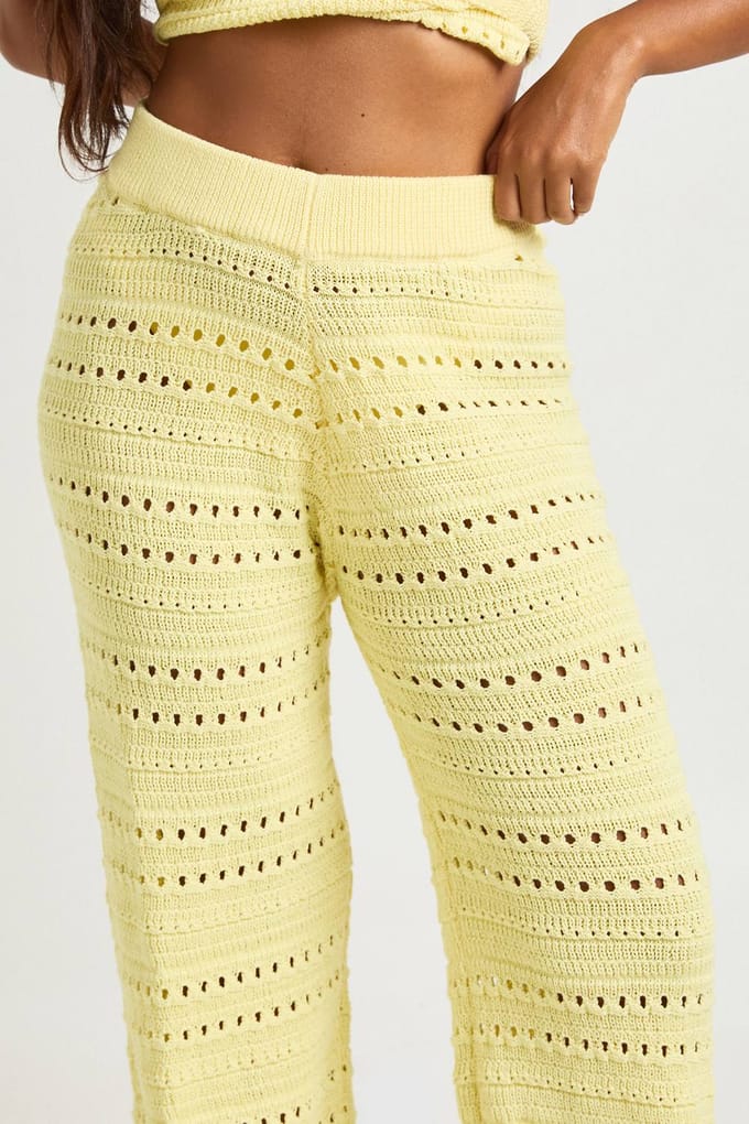 boohoo Dames Gehaakte Haltertop En Wijde Broek Coordinerende Set | Boter | Maat: Medium