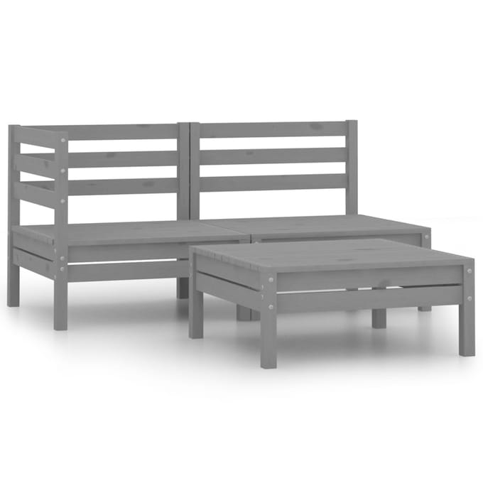 vidaXL - 3-delige - Loungeset - massief - grenenhout - grijs