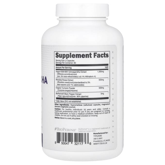 TypeZero, Clean, Ashwagandha Complex, 180 Capsules