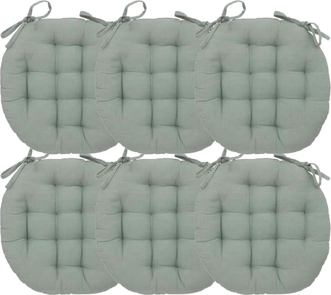 Atmosphera Tuinstoelkussen - 6x - mintgroen - katoen - 38 x 38 x 6.5 cm - wicker zitkussen rond