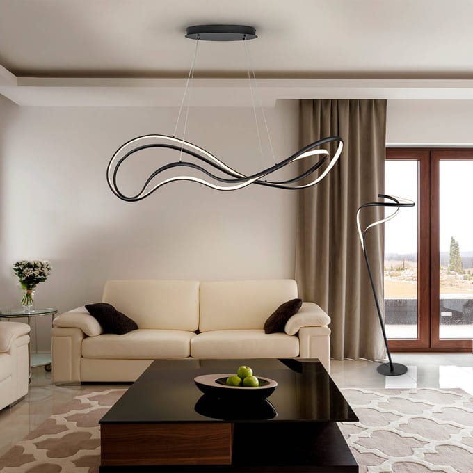 Schuller Valencia Danza LED hanglamp, mat zwart, metaal, aluminium