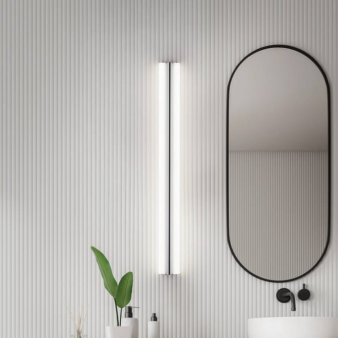 Helestra LED spiegellamp LOOM, lengte 90 cm, chroom, IP44