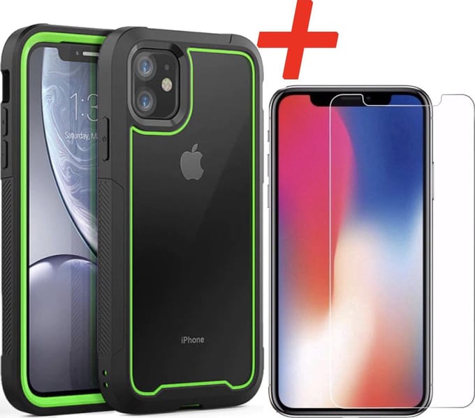 Backcover geschikt voor Apple iPhone 11 - Groen - Shockproof + Glas Protector