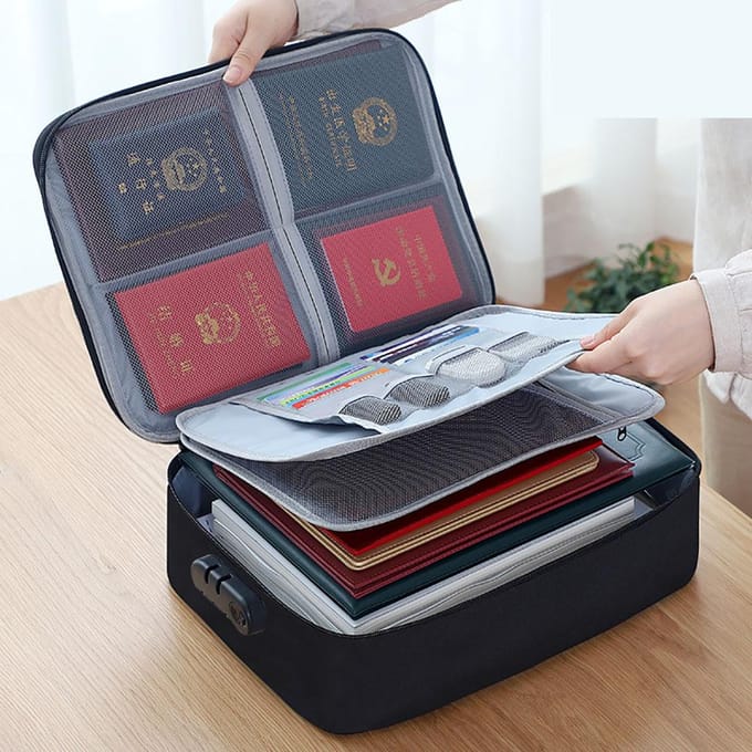 3-laagse documentendoos met slot, archiefopslag organizer box, waterdichte veilige tas black