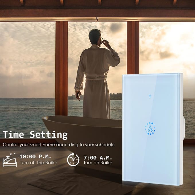 Commande vocale de commutateur tactile de chaudière intelligente Wi-Fi compatible avec Alexa Google EU Standard noir