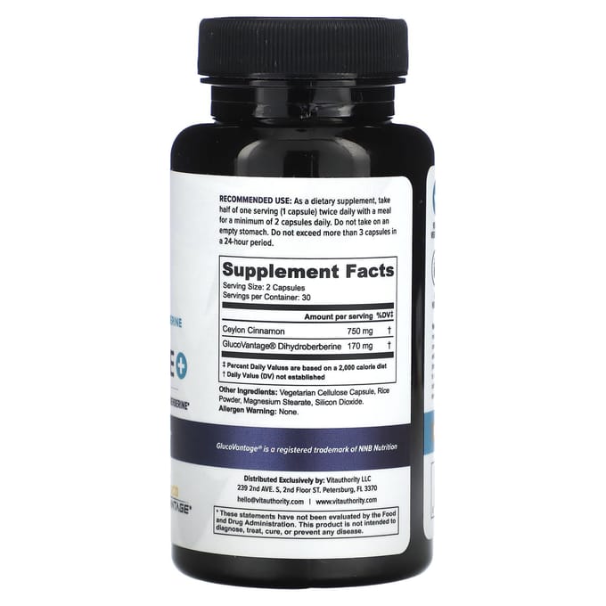 Vitauthority, Berberine Plus, avec dihydroberbérine et cannelle de Ceylan, 60 gélules végétales