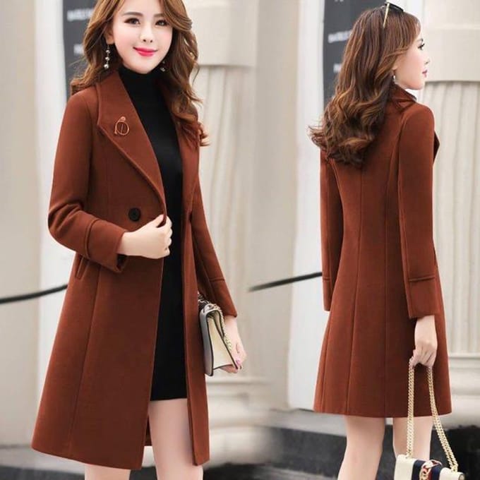 Manteau en laine pour femme automne et hiver, longue section, veste slim à revers à la mode féminine M
