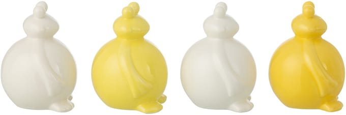 J-Line decoratie Kikker - porselein - wit/geel - doos van 4