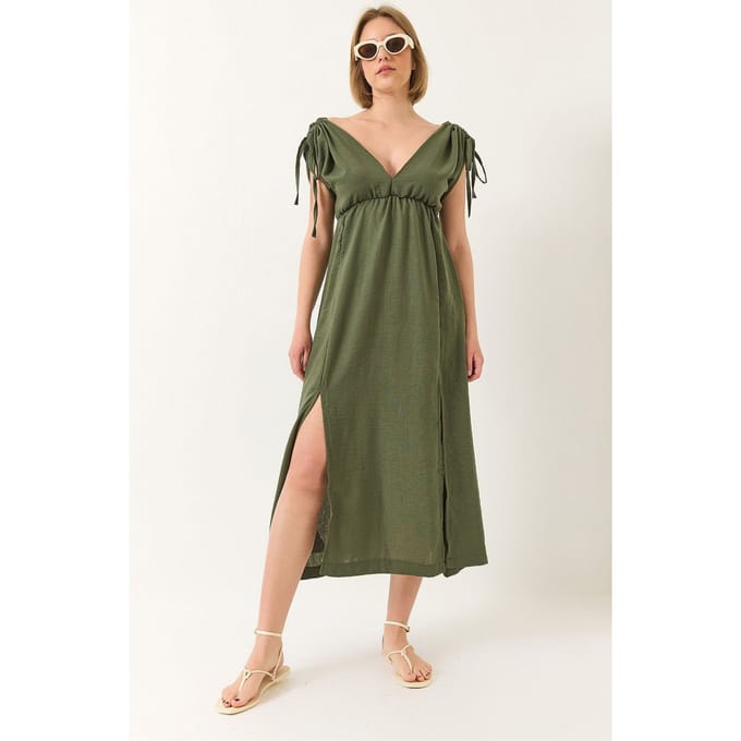 V-hals Maxi jurk met Split