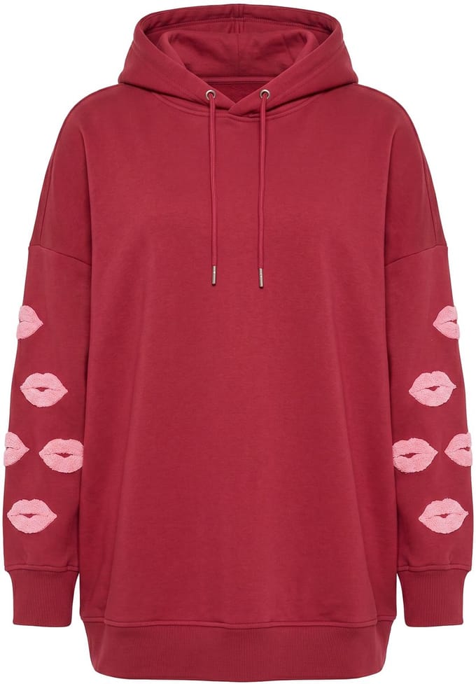 Studio Untold - Dames - Hoodie Groot model Kussen Trui met capuchon - Donkerrood - Maat 54+