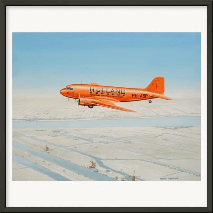 Thijs Postma - TP Aviation Art - Poster - Douglas DC-3 Sneeuw - 50x50cm - Frame