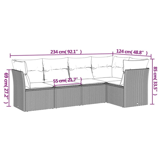 vidaXL - 5-delige - Loungeset - met - kussens - poly - rattan - beige