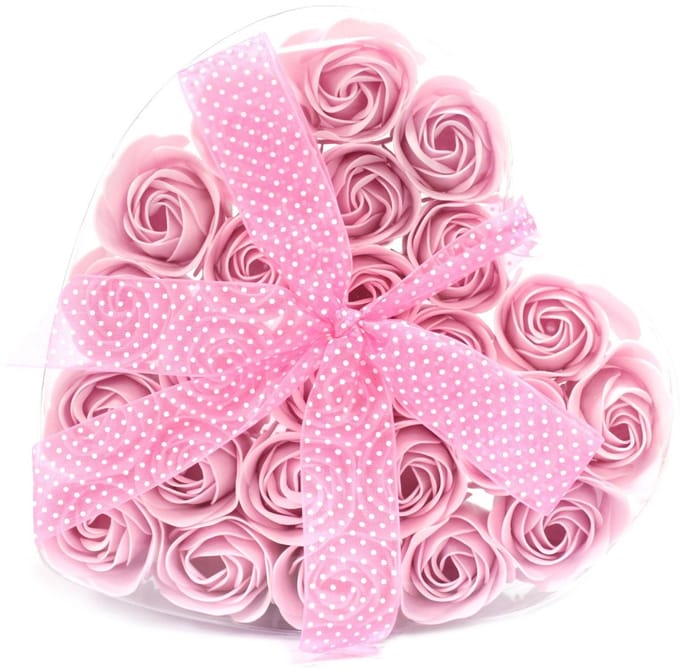 Set van 24 zeepbloemhartdozen - roze rozen
