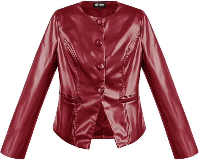 Gestructureerde PU Vrouwen Blazer met Glanzende Afwerking - Bordeaux - Maat S