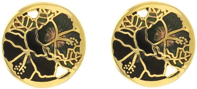 Behave - Oorclips dames - bloemmotief - zwart en groen - 1,5 cm