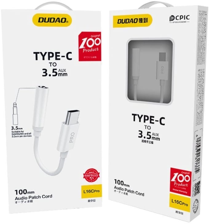 Dudao audio adapter headphone adapter from USB Type C to mini jack 3.5 mm white (L16CPro white)