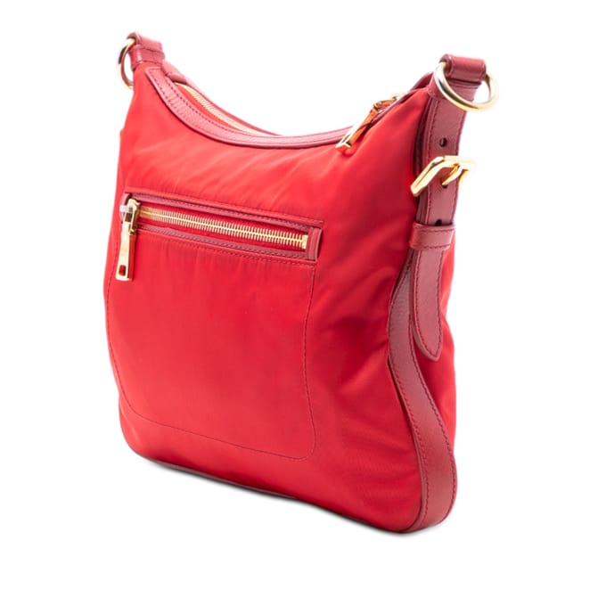 Tweedehands Saffiano Afgewerkte Tessuto Zip Top Schoudertas