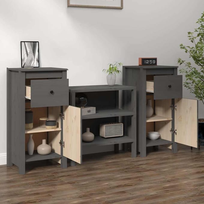vidaXL - Dressoirs - 2 - st - 40x35x80 - cm - massief - grenenhout - grijs