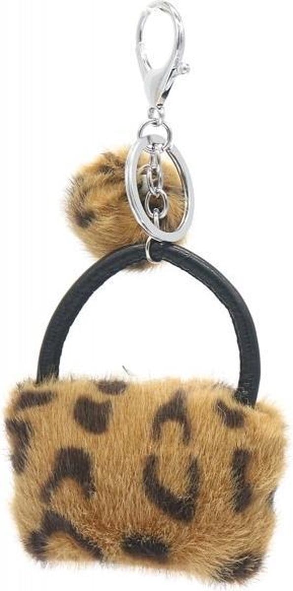 Sleutelhanger Fluffy Handtas - 9x7x3 cm - Bruin