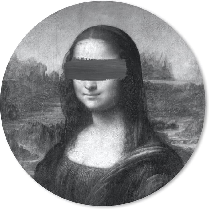 Muismat rond 20x20 cm - Mousepad Mona Lisa - Leonardo da Vinci - Zwart - Wit - Ronde muismatten