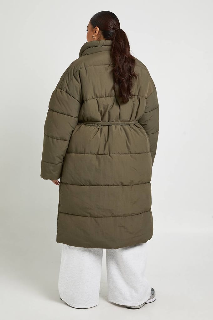 boohoo Dames Plus Pufferjas met band op taille | Khaki | Maat: 16