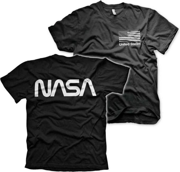 NASA Heren Tshirt -XL- Black Flag Zwart