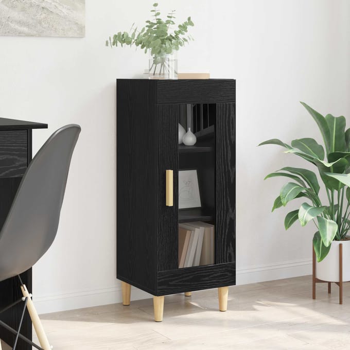 vidaXL - Dressoir - Zwart - Eiken - 34.5 - x - 32.5 - x - 90 - cm - Bewerkt - hout