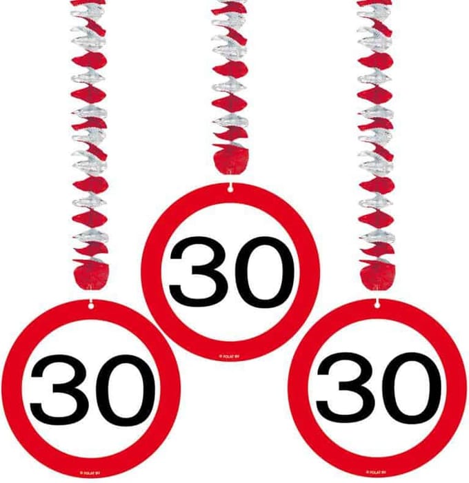 30 Jaar Verkeersbord Hangdecoratie - 3 stuks