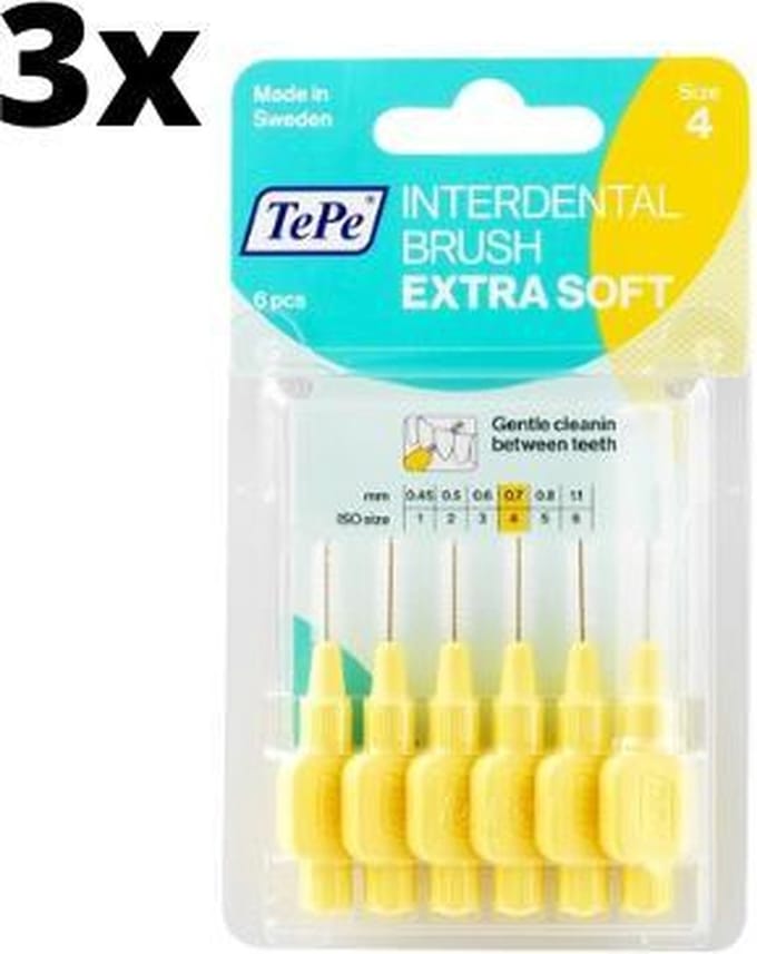 TePe Extra Soft Geel 0,70mm 3 x 6 stuks - Voordeelverpakking