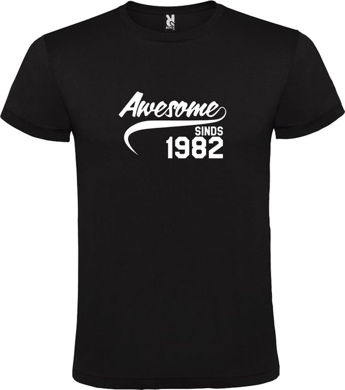 Zwart T-shirt ‘Awesome Sinds 1982’ Wit Maat M