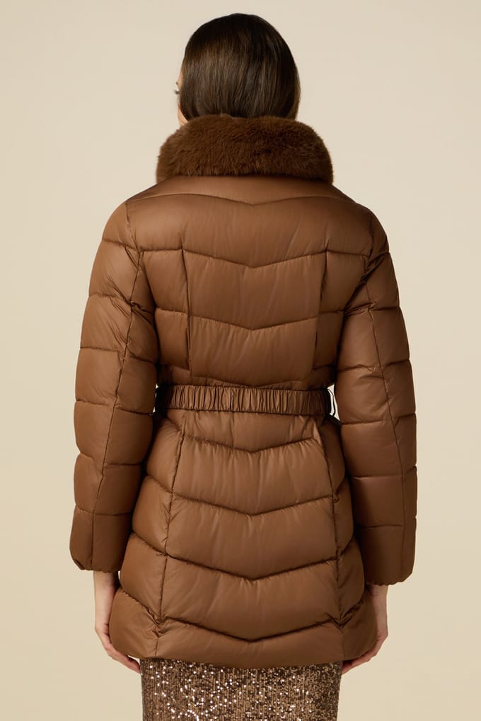 Oltre Midi Down Jacket With Belt And Furry Collar Brown Größe: 40 | Parkas Outlet | Damen | Braun