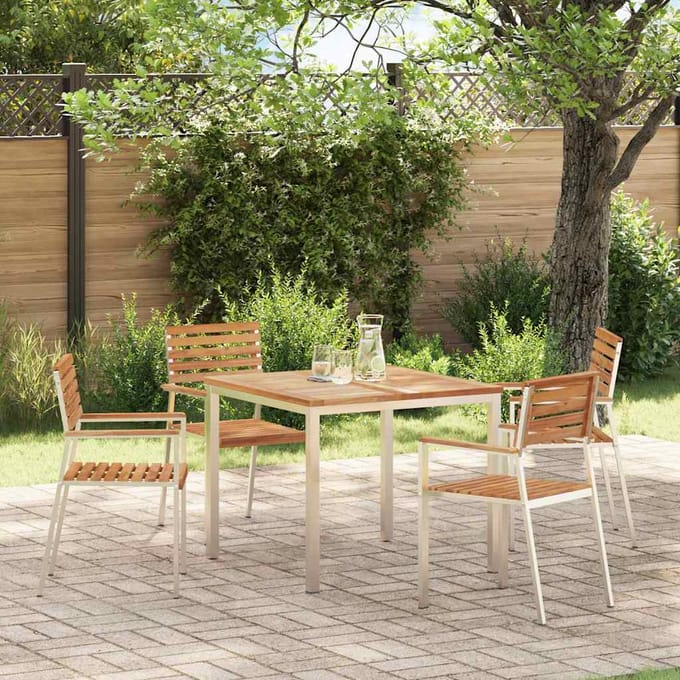 vidaXL - Tuinstoel - 4 - st - Massief - Teakhout - en - RVS