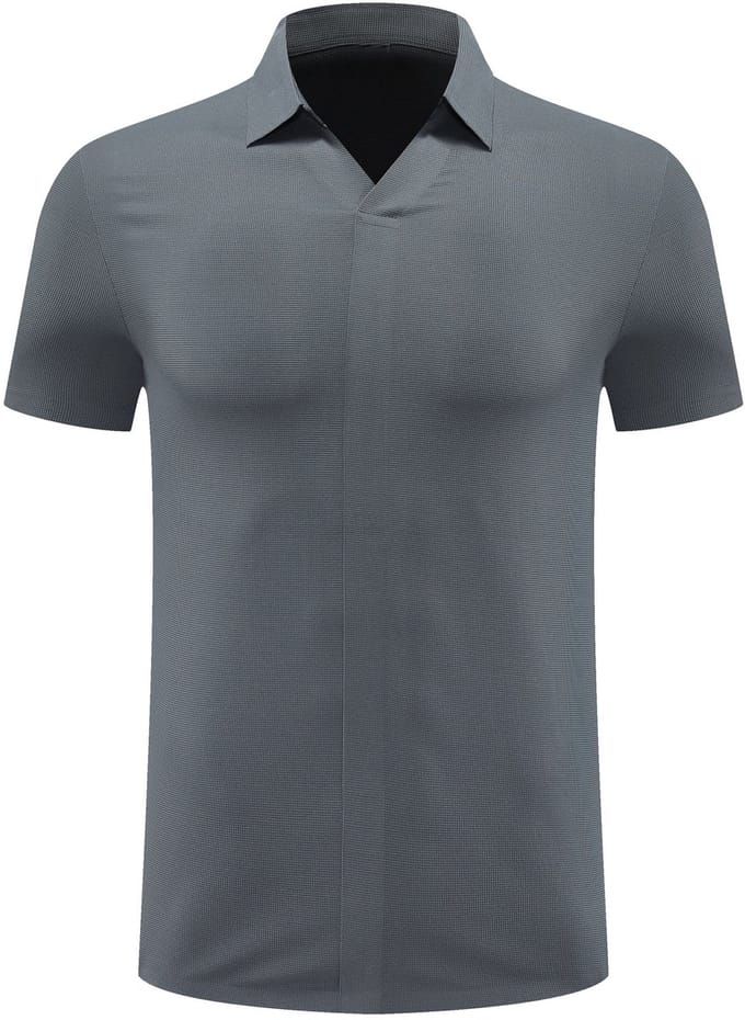 ALLTHEMEN Heren Wafelstructuur Polo V-Hals Korte Mouw - L