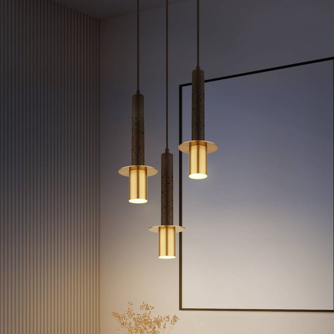 Globo Hanglamp Shanna Ø 33 cm, zwart/messing, steen, 3-lamps