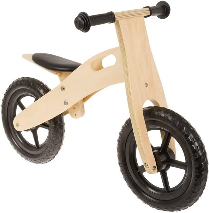 Houten loopfiets - Kinderfiets balans - Leren fietsen - Stabiel multiplex frame - 12 inch - Natuur/Zwart