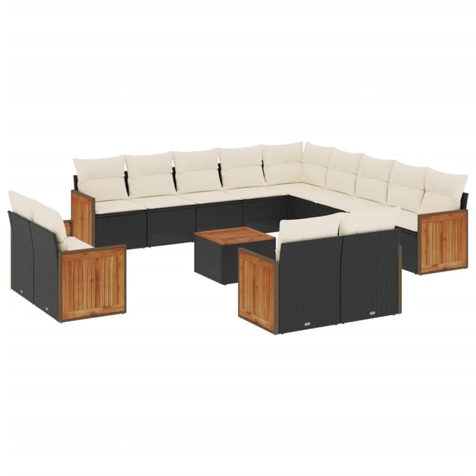 vidaXL - 14-delige - Loungeset - met - kussens - poly - rattan - zwart