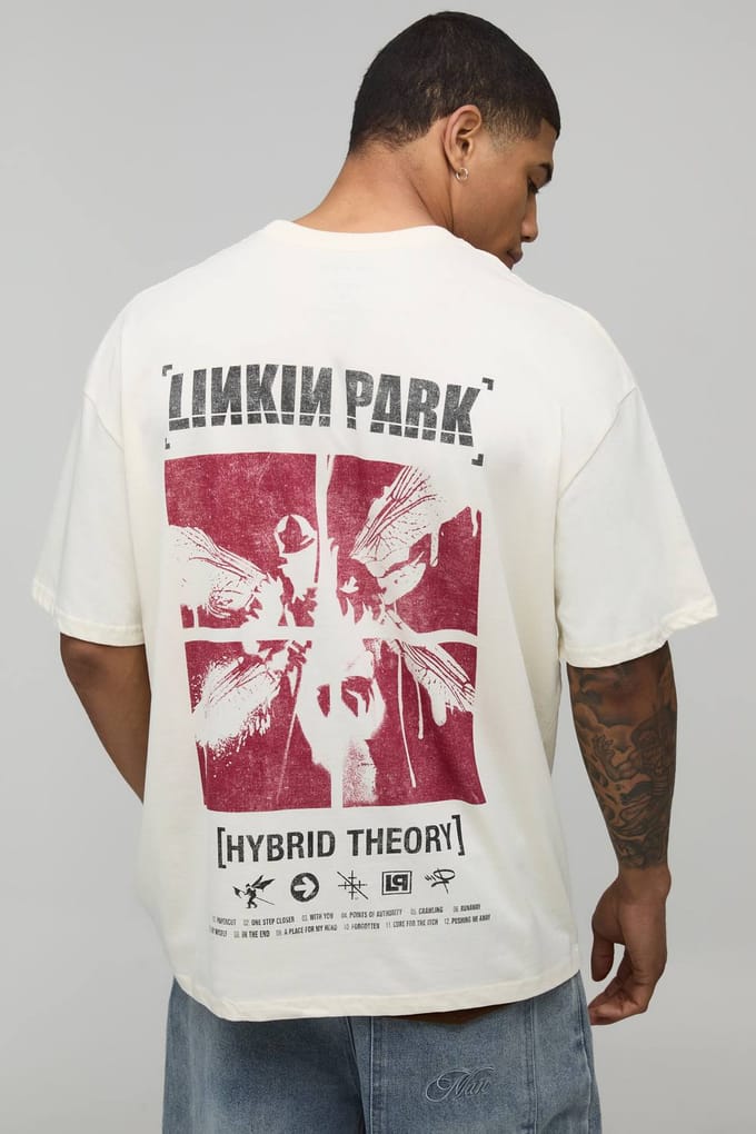 Oversized Linkin Park Licentie Bedrukt T-Shirt | Ecru | Size Medium