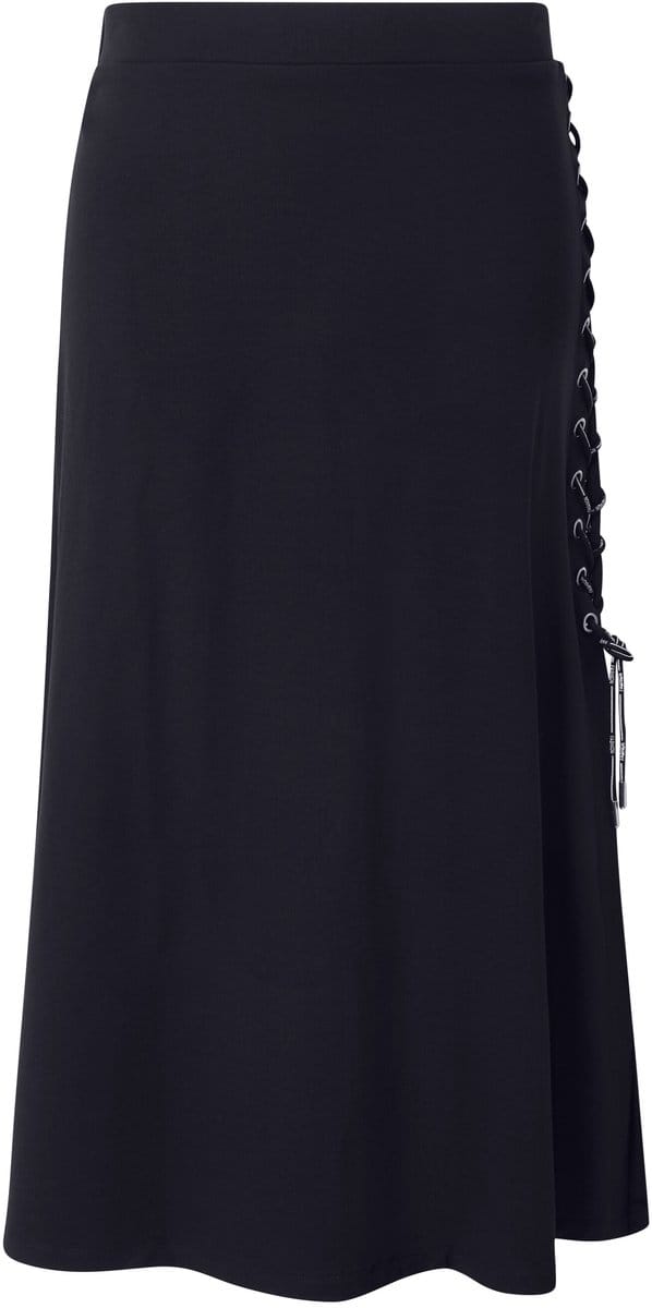 Angel of Style - Dames - Maxirok van jersey A-lijn split met vetersluiting - Zwart - Maat 48