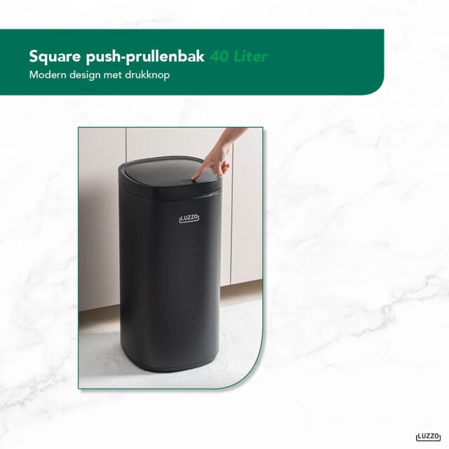 Luzzo® Square Touch Prullenbak 40 liter - Zwart