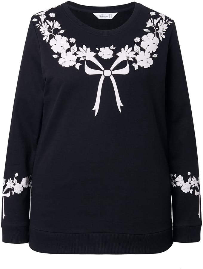 MIAMODA - Dames - Sweatshirt comfortabele pasvorm strikjespatroon - Zwart - Maat 44