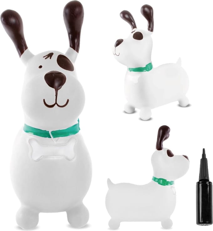 sun baby - Springdier met pomp vanaaf 1 jaar - Hond - wit - max 50kg, duurzaam rubber, gecertificeerd, bpa-vrij, springpaard, springhond