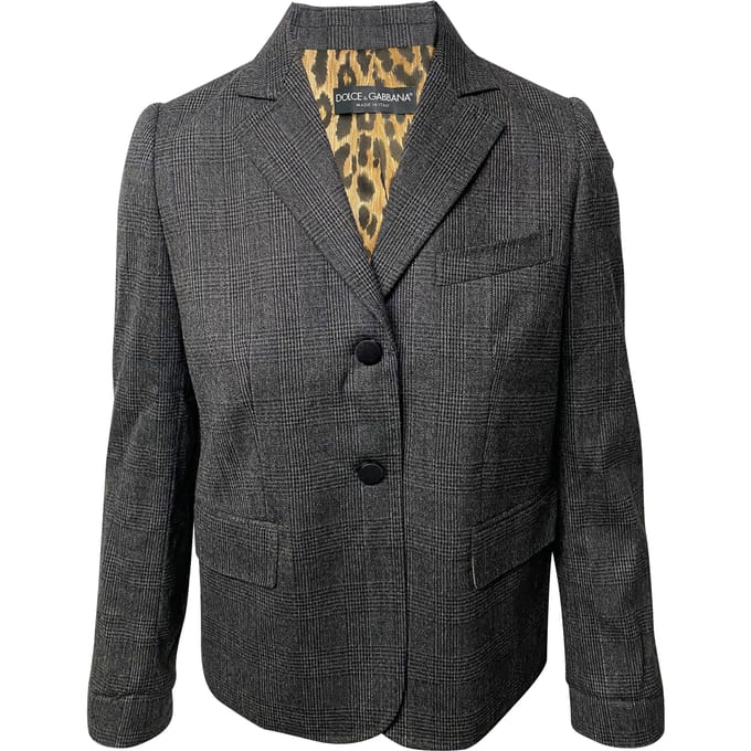 Dolce & Gabbana Enkelgeknoopte Blazer Met Luipaardprint Lining In Grijs Wol