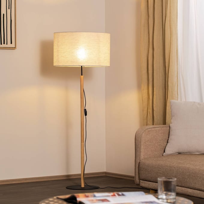TK Lighting Vloerlamp Deva Nature, textiel, hout
