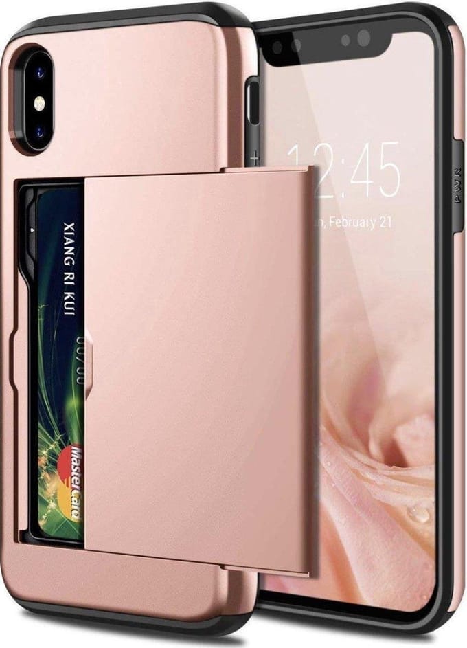Geschikt voor Apple iPhone XS Max Backcover | Roze | Pasjeshouder | TPU - Hard PC