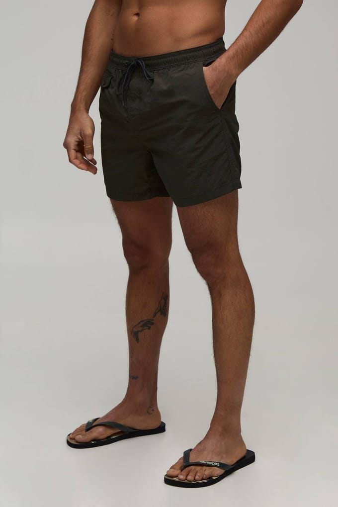 Pocket Detail Mid Length Swim Short | Khaki | Size XL
